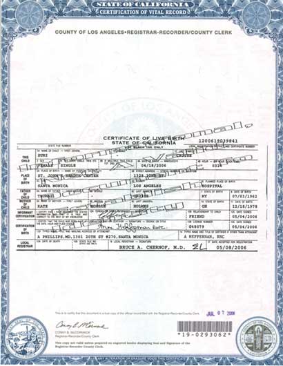 Suri Cruise birth certificate small